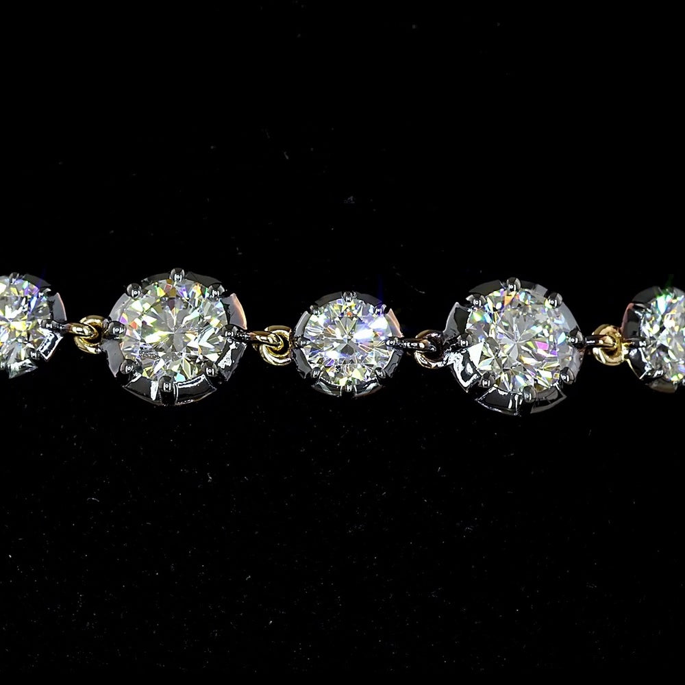 14K Yellow Gold Station Bracelet with Prong and Bezel Set Round Lab Diamonds - 6.52 Carat Total Diamond Weight, E-F Color VS1 Clarity - Covaloro Fine Jewelry