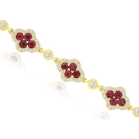 14K Yellow Gold Station Bracelet with Ruby Clusters and Diamond Halos - 2.75 Carat Total Ruby Weight and 1.35 Carat Total Diamond Weight - Royal Jewelry