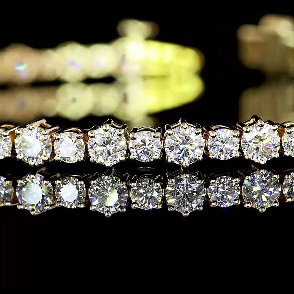 14K Yellow Gold Station Line Tennis Bracelet with 124 Brilliant Round Cut Lab Diamonds - 9.6 Carat Total Diamond Weight - Covaloro Fine Jewelry