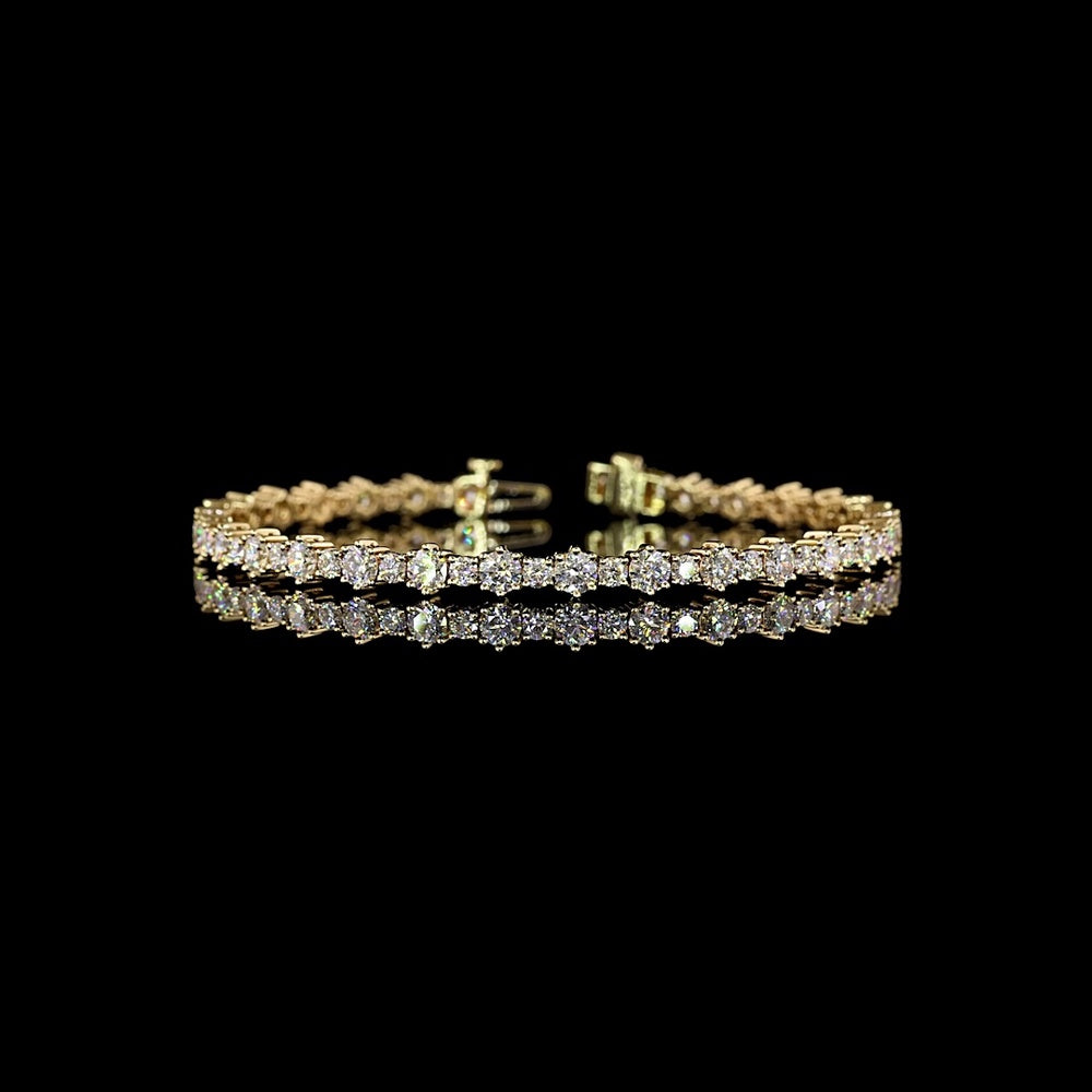 14K Yellow Gold Station Line Tennis Bracelet with 60 Round Brilliant Cut Lab Diamonds - 6.08 Carat Total Diamond Weight - Covaloro Fine Jewelry