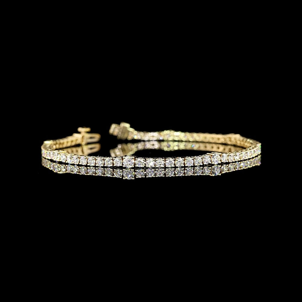 14K Yellow Gold Station Line Tennis Bracelet with 69 Round Brilliant Cut Lab Diamonds - 3.75 Carat Total Weight, E-F Color VS Clarity - Covaloro Fine Jewelry