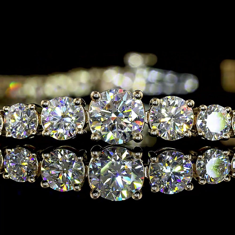 14K Yellow Gold Station Line Tennis Bracelet with Round Brilliant and Heart Shaped Lab Diamonds - 5.78 Carat Total Diamond Weight - Covaloro Fine Jewelry