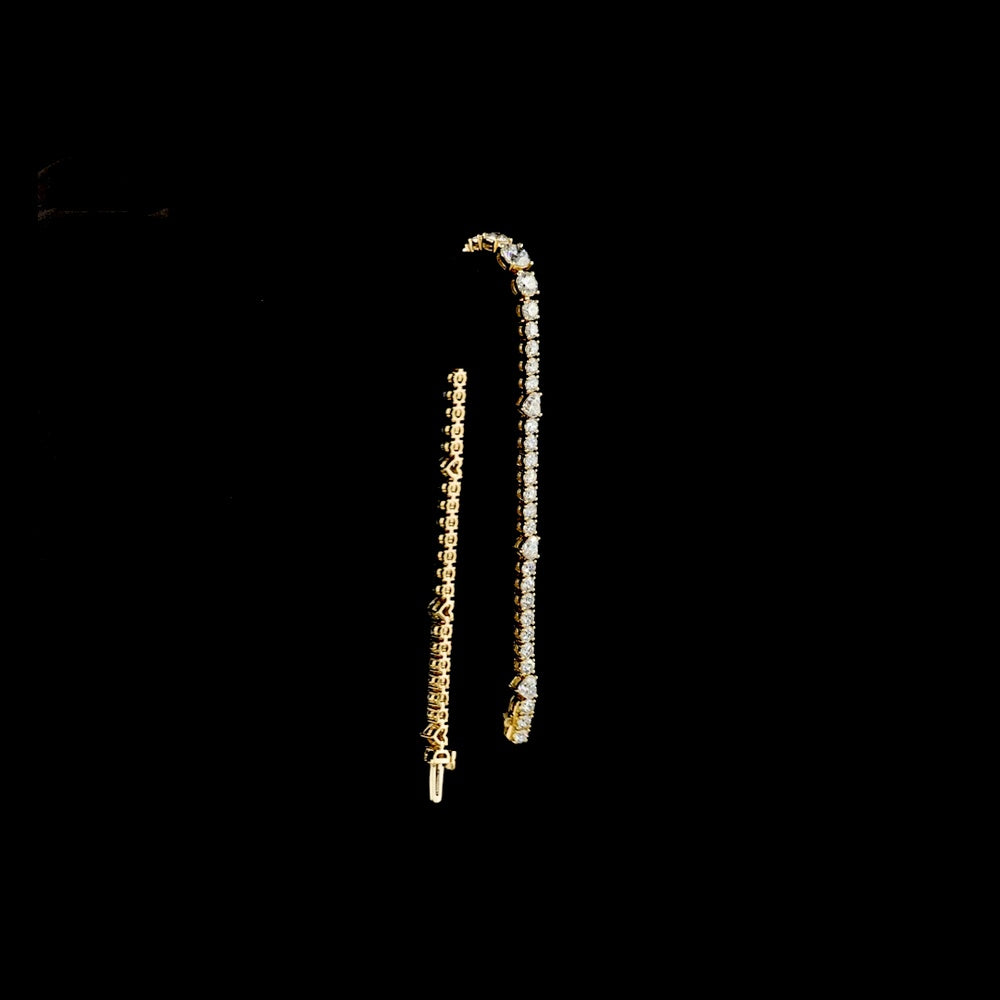 14K Yellow Gold Station Line Tennis Bracelet with Round Brilliant and Heart Shaped Lab Diamonds - 5.78 Carat Total Diamond Weight - Covaloro Fine Jewelry