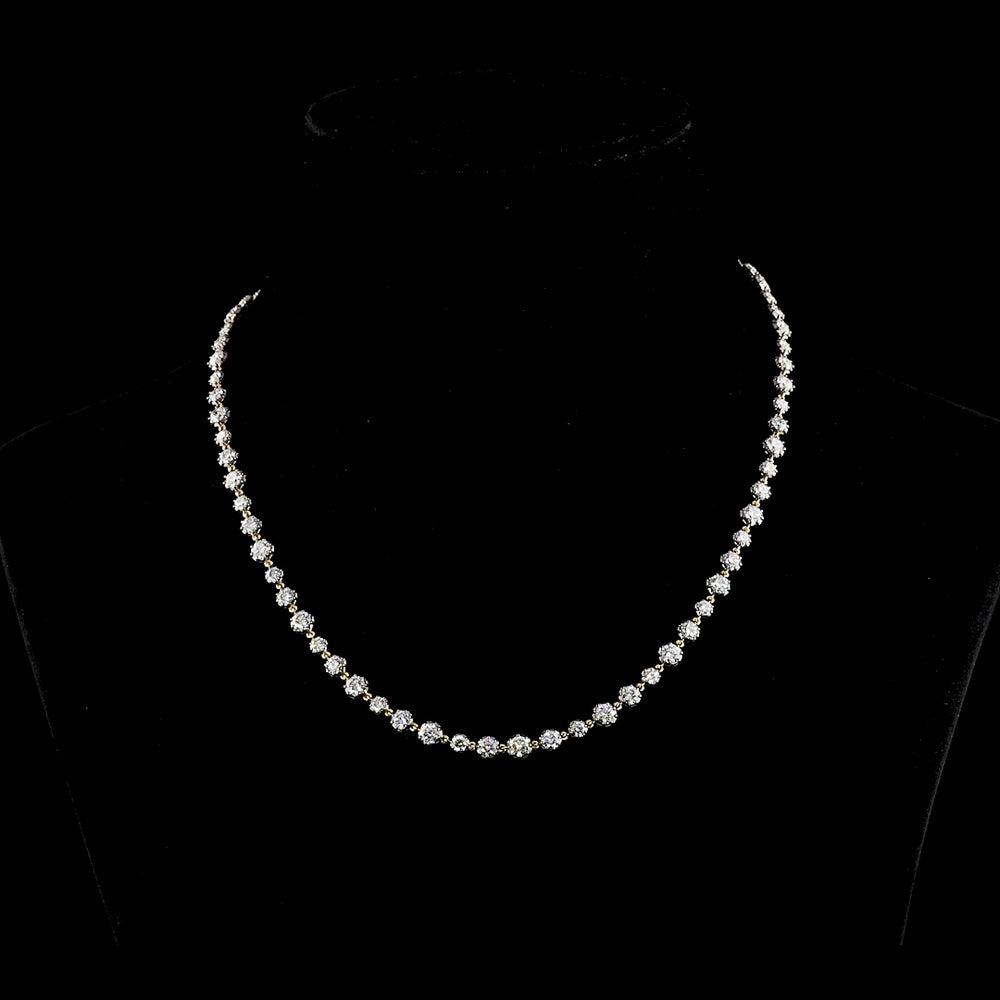 14K Yellow Gold Station Line Tennis Necklace with 10.32 Carats Lab-Grown Diamonds - E-F Color, VS1 Clarity, Prong & Bezel Setting with Black Rhodium Accents - Covaloro Fine Jewelry