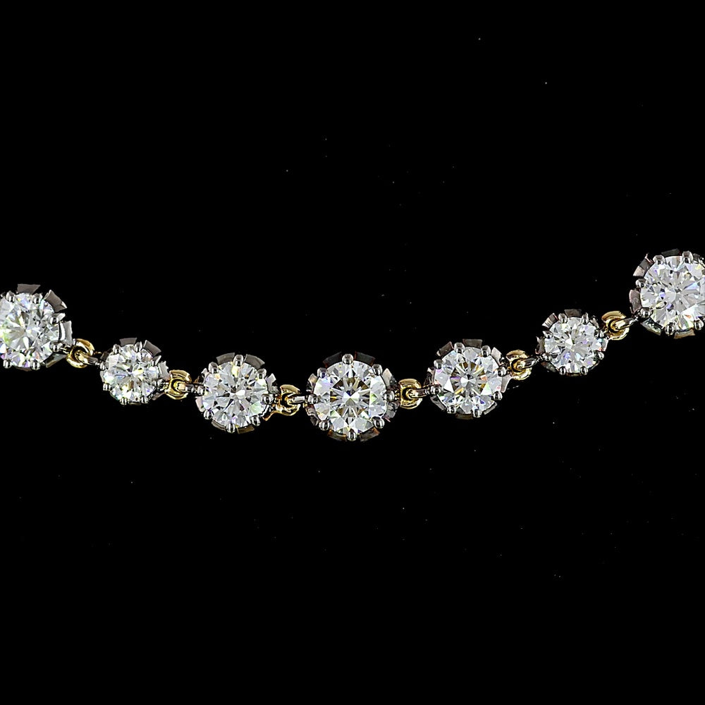 14K Yellow Gold Station Line Tennis Necklace with 10.32 Carats Lab-Grown Diamonds - E-F Color, VS1 Clarity, Prong & Bezel Setting with Black Rhodium Accents - Covaloro Fine Jewelry