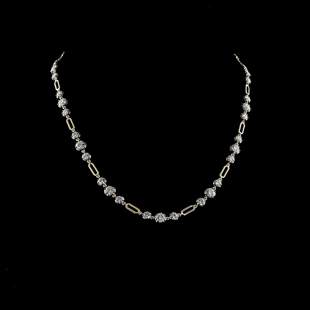 14K Yellow Gold Station Necklace with 10.78 Carat Lab Grown Brilliant Cut Diamonds - Black Rhodium Bezel and Prong Setting - Covaloro Fine Jewelry