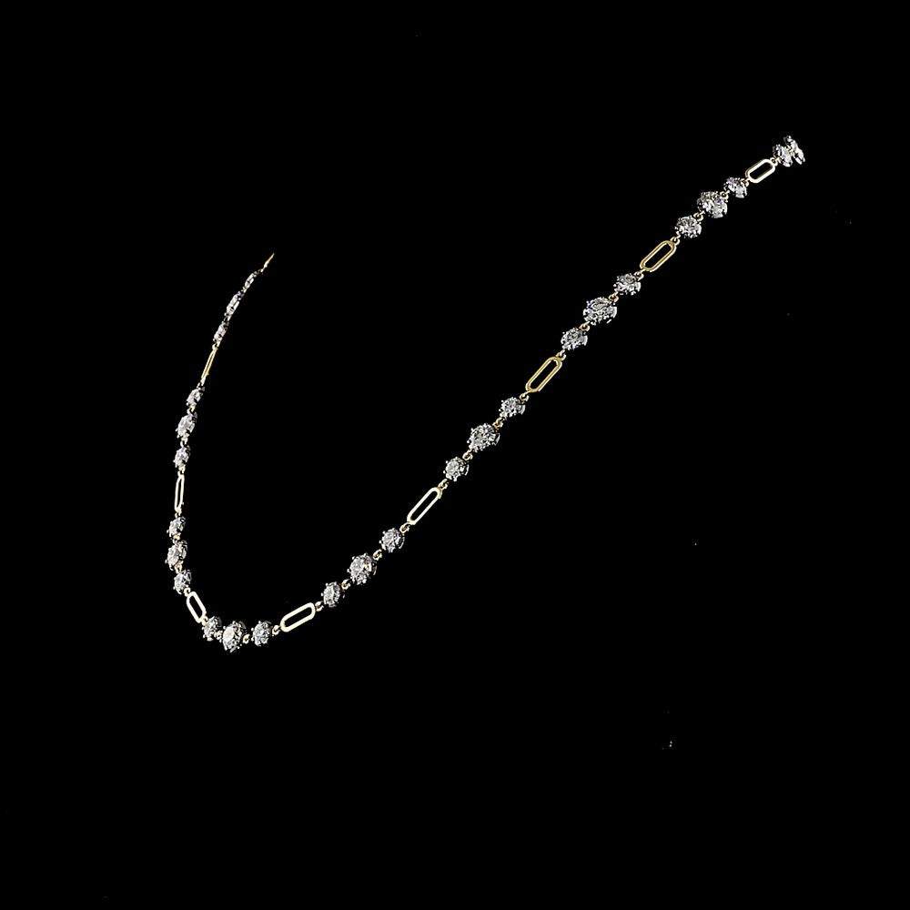 14K Yellow Gold Station Necklace with 10.78 Carat Lab Grown Brilliant Cut Diamonds - Black Rhodium Bezel and Prong Setting - Covaloro Fine Jewelry