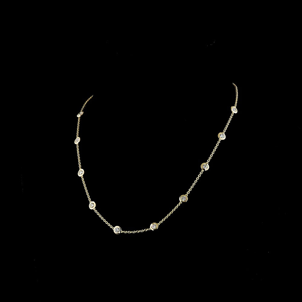 14K Yellow Gold Station Necklace with 10 Bezel-Set Round Lab Diamonds - 1.98 Carats Total Diamond Weight - Covaloro Fine Jewelry