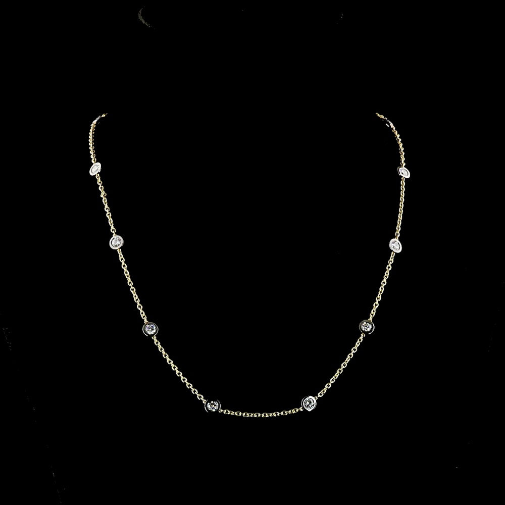 14K Yellow Gold Station Necklace with 10 Bezel-Set Round Lab Diamonds and Black Rhodium Accents - 2.00 Carat Total Weight - Covaloro Fine Jewelry