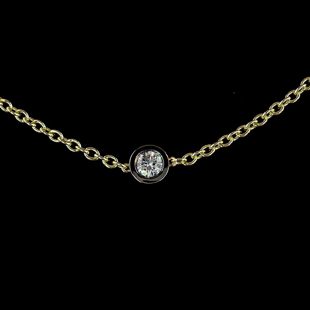 14K Yellow Gold Station Necklace with 10 Bezel-Set Round Lab Diamonds and Black Rhodium Accents - 2.00 Carat Total Weight - Covaloro Fine Jewelry