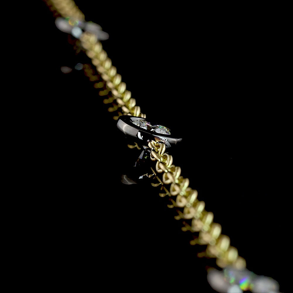 14K Yellow Gold Station Necklace with 10 Bezel-Set Round Lab Diamonds and Black Rhodium Accents - 2.00 Carat Total Weight - Covaloro Fine Jewelry