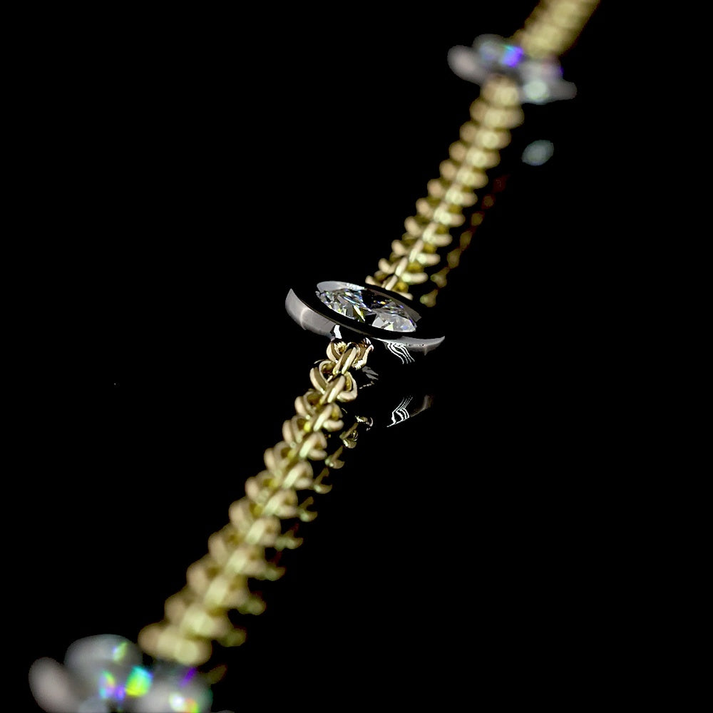 14K Yellow Gold Station Necklace with 10 Bezel-Set Round Lab Diamonds and Black Rhodium Accents - 2.00 Carat Total Weight - Covaloro Fine Jewelry