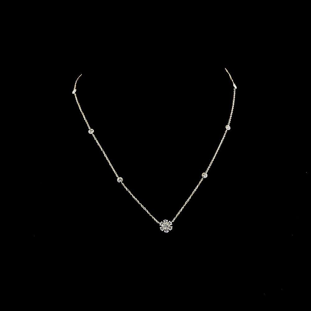 14K Yellow Gold Station Necklace with 13 Round Brilliant Cut Lab Diamonds - 0.86 Carats Total Weight, E-F VS1 Clarity - Covaloro Fine Jewelry