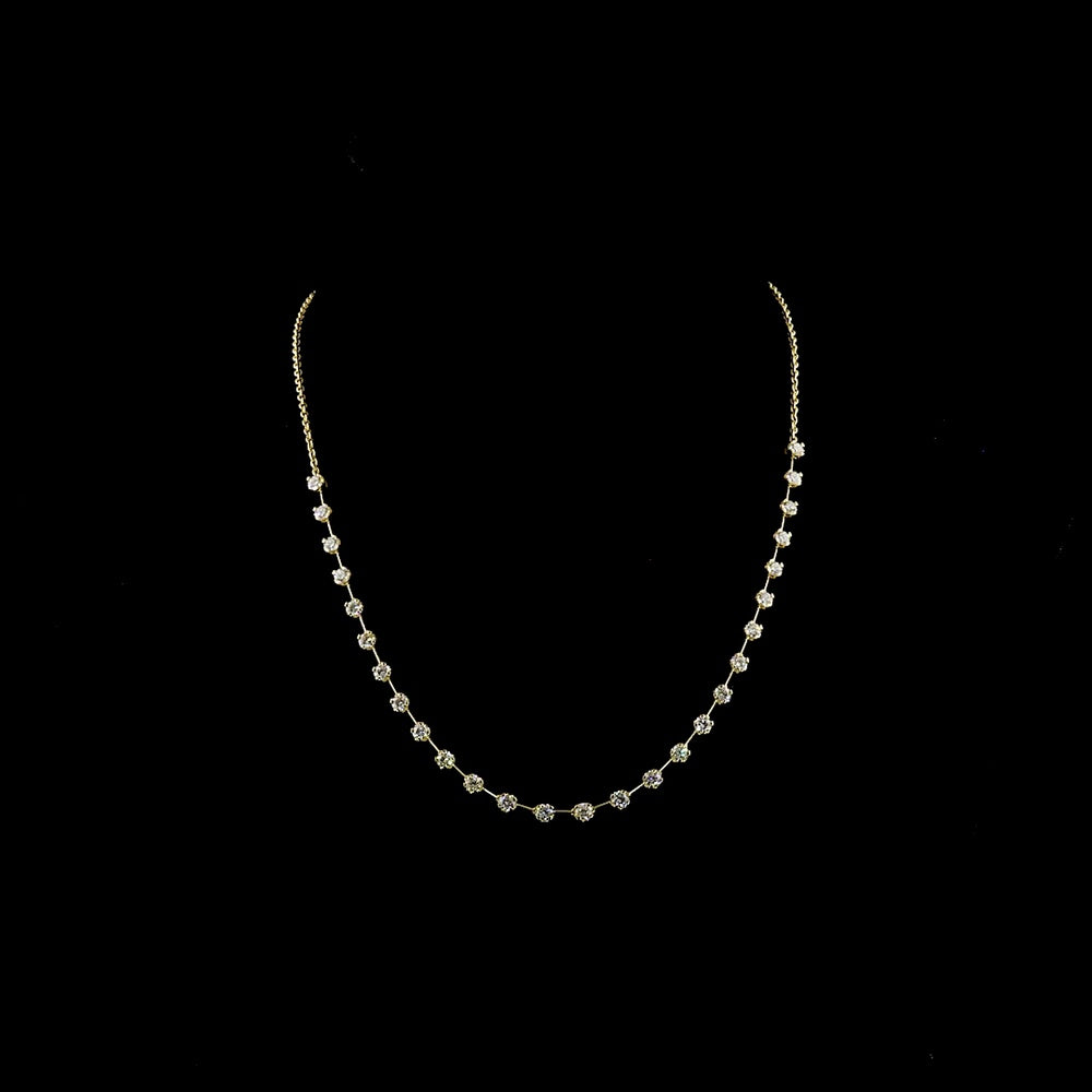 14K Yellow Gold Station Necklace with 27 U-Prong Set Round Lab Grown Diamonds - 3.20 Carat Total Weight, E-F Color, VS Clarity - Covaloro Fine Jewelry