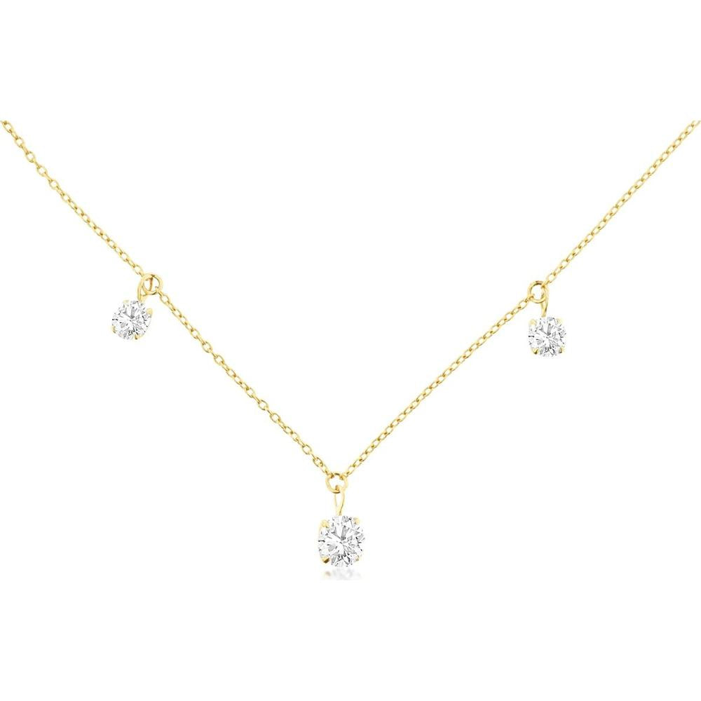 14K Yellow Gold Station Necklace with 3-Prong Set Round Lab Grown Diamonds - 1.00 Carat Total Diamond Weight - Royal Jewelry