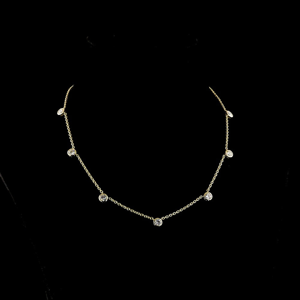 14K Yellow Gold Station Necklace with 7 Bezel-Set Round Lab Diamonds - 2.81 Carat Total Weight, E-F Color VS1 Clarity - Covaloro Fine Jewelry