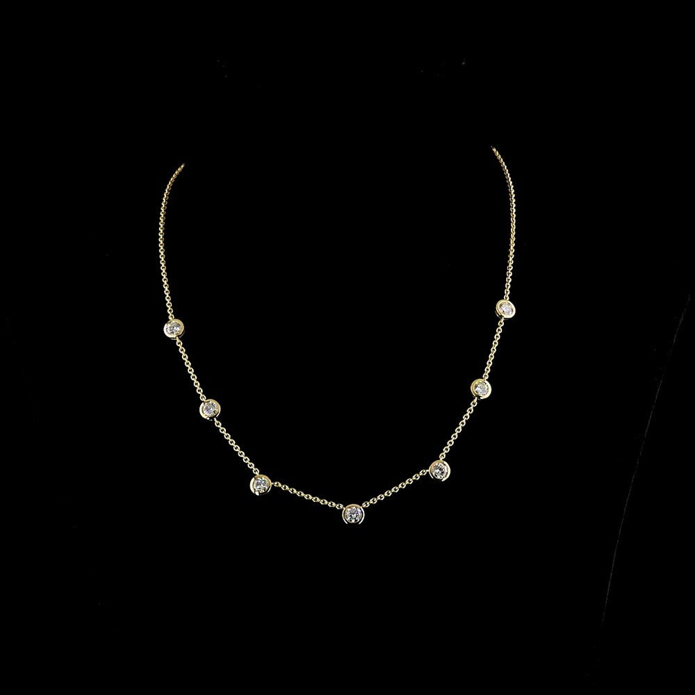 14K Yellow Gold Station Necklace with 7 Bezel-Set Round Lab Diamonds - 2.84 Carat Total Diamond Weight - Covaloro Fine Jewelry
