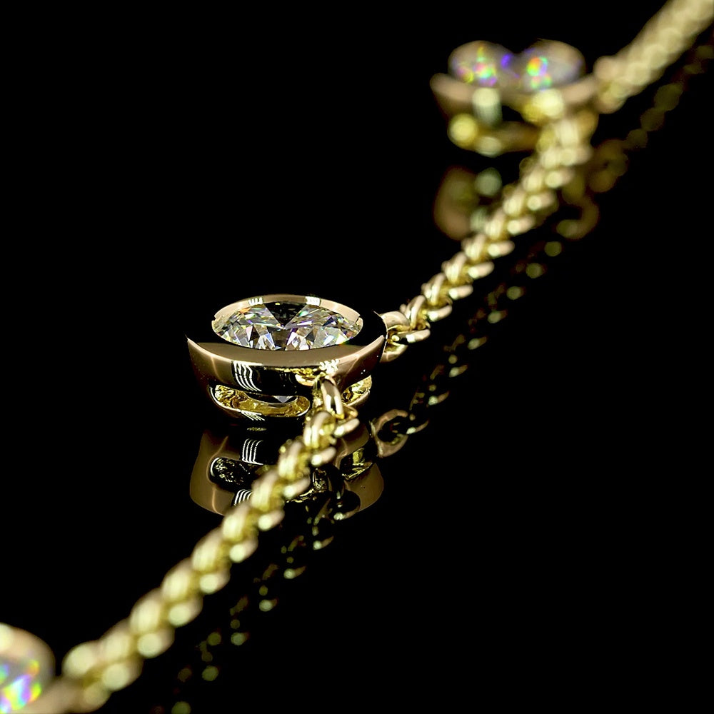 14K Yellow Gold Station Necklace with 7 Bezel-Set Round Lab Diamonds - 2.84 Carat Total Diamond Weight - Covaloro Fine Jewelry