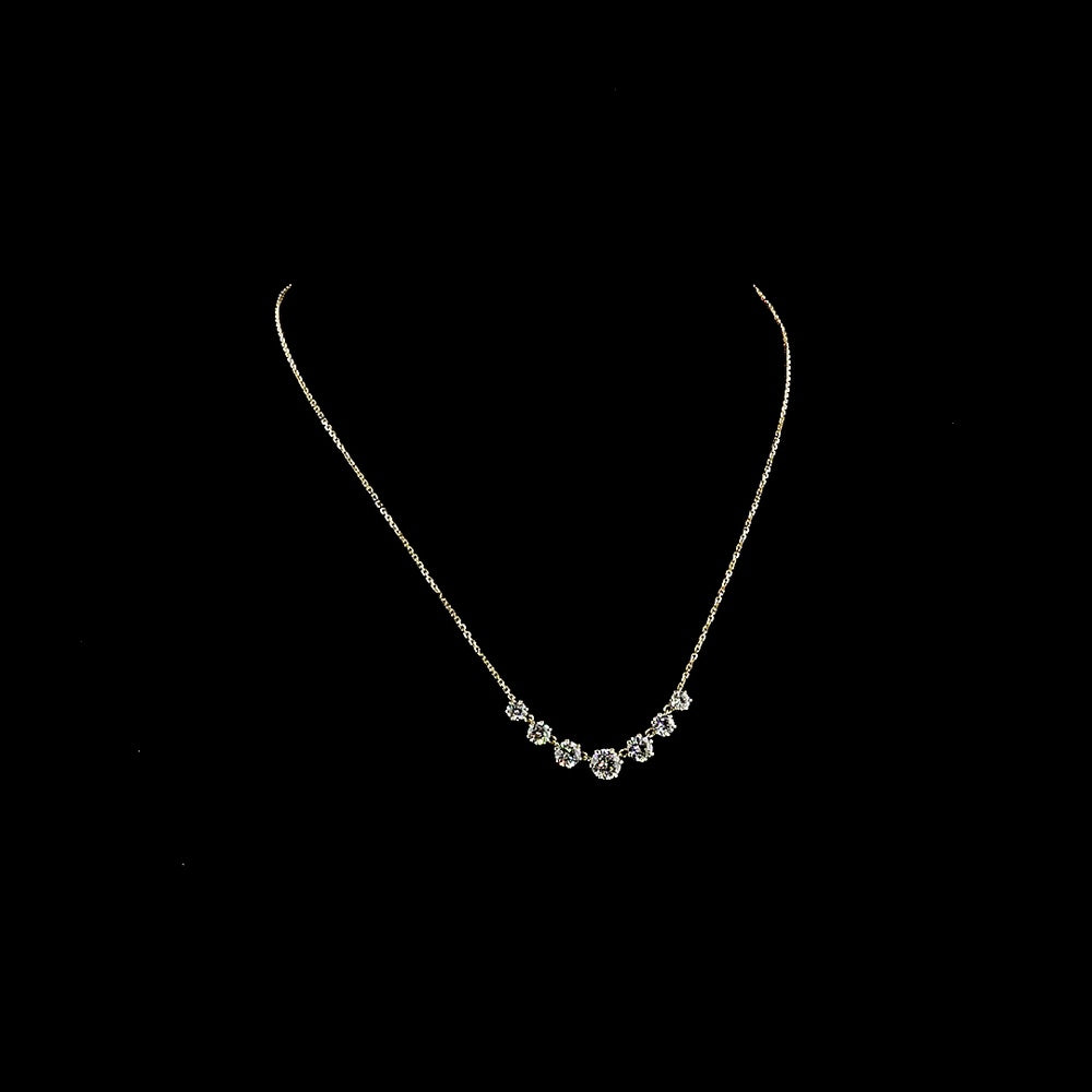 14K Yellow Gold Station Necklace with 7 Prong Set Brilliant Cut Round Lab Diamonds - 2.77 Carat Total Weight - Covaloro Fine Jewelry