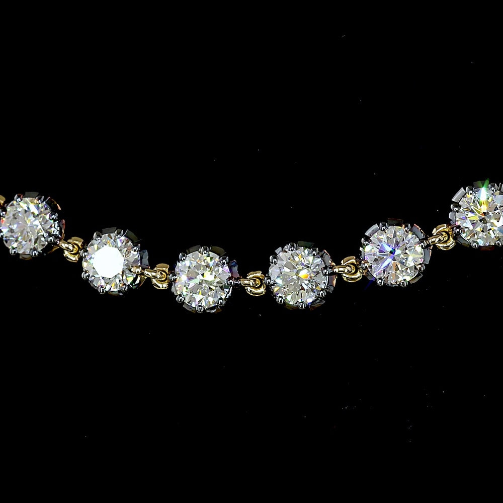 14K Yellow Gold Station Necklace with 72 Brilliant Cut Lab Diamonds - 10.56 Carat Total Weight, E-F Color VS Clarity with Prong and Bezel Black Rhodium Settings - Covaloro Fine Jewelry