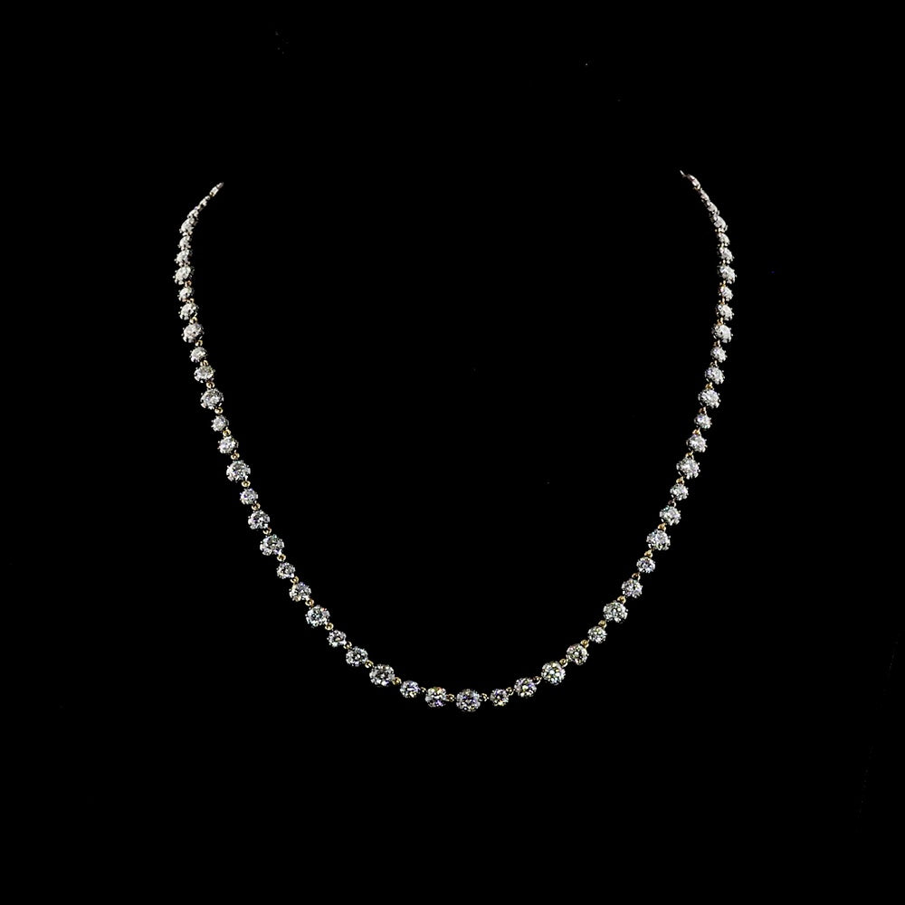 14K Yellow Gold Station Necklace with 73 Round Brilliant Cut Lab Diamonds - 11.06 Carat Total Weight with E-F Color and VS1 Clarity - Covaloro Fine Jewelry