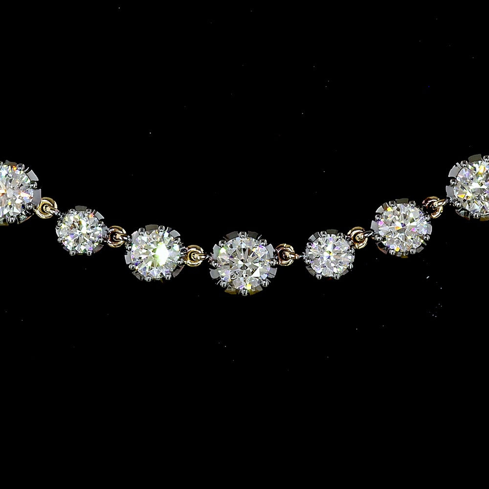 14K Yellow Gold Station Necklace with 73 Round Brilliant Cut Lab Diamonds - 11.06 Carat Total Weight with E-F Color and VS1 Clarity - Covaloro Fine Jewelry