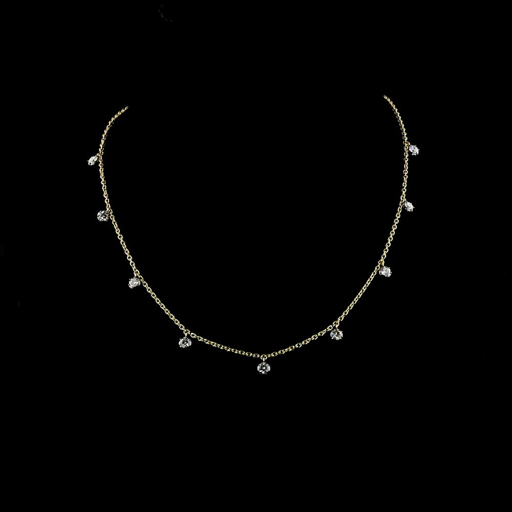 14K Yellow Gold Station Necklace with 9 Round Brilliant Cut Lab Diamonds - Black Rhodium Bezel Detail - 1.94 Carat Total Diamond Weight - Covaloro Fine Jewelry