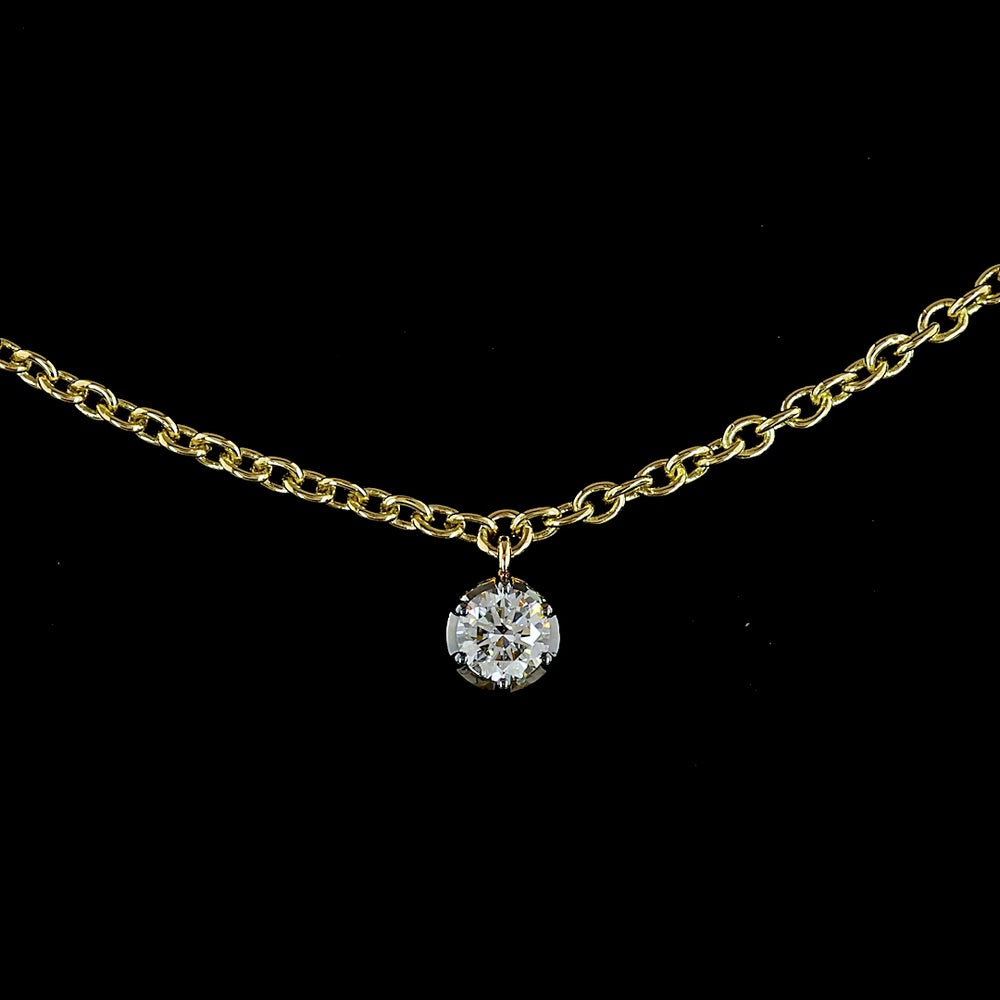 14K Yellow Gold Station Necklace with 9 Round Brilliant Cut Lab Diamonds - Black Rhodium Bezel Detail - 1.94 Carat Total Diamond Weight - Covaloro Fine Jewelry