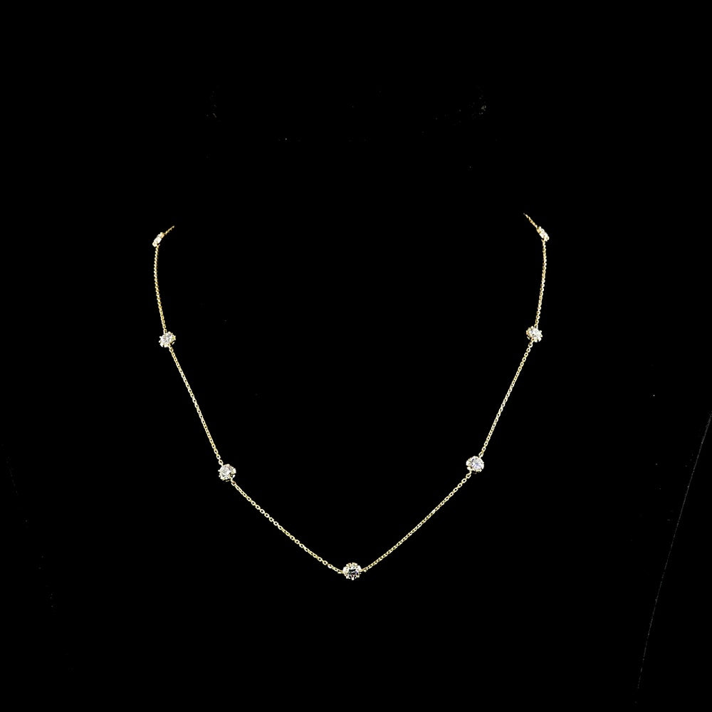 14K Yellow Gold Station Necklace with 9 Round Brilliant Cut Lab Grown Diamonds - 1.76 Carat Total Weight - Covaloro Fine Jewelry