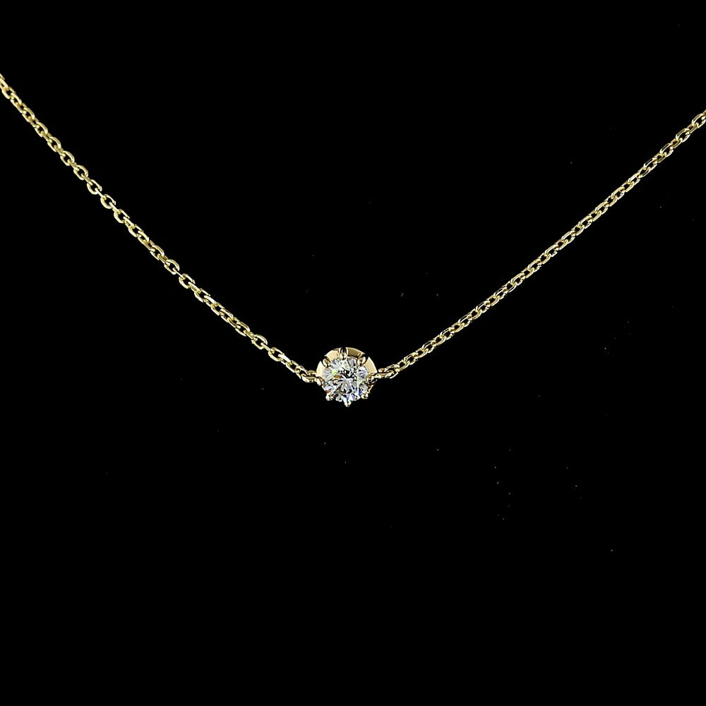 14K Yellow Gold Station Necklace with 9 Round Brilliant Cut Lab Grown Diamonds - 1.76 Carat Total Weight - Covaloro Fine Jewelry