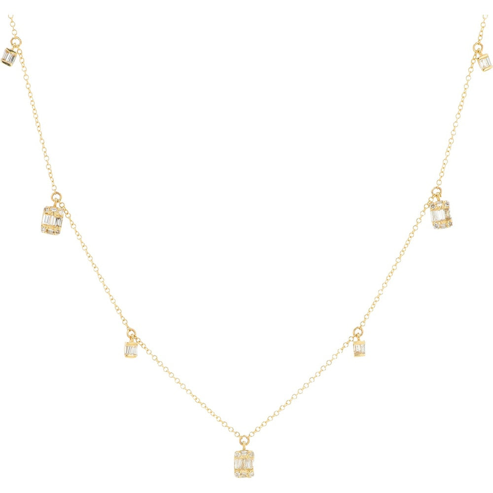 14K Yellow Gold Station Necklace with Alternating Baguette and Round Diamond Motifs - 0.50 Carat Total Diamond Weight