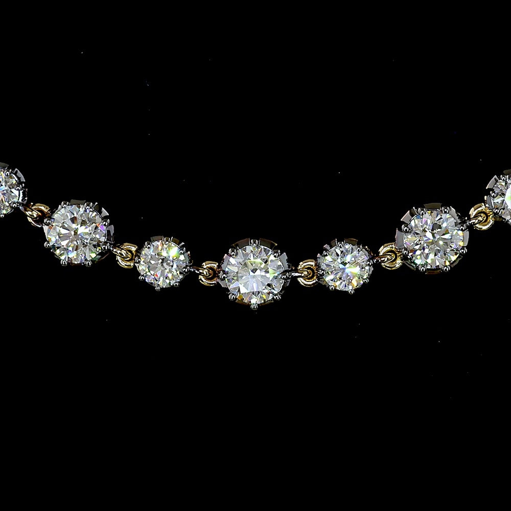 14K Yellow Gold Station Necklace with Alternating Brilliant Round Lab Diamonds - 10.34 Carat Total Weight, E-F VS Clarity, Black Rhodium Bezel & Prong Settings - Covaloro Fine Jewelry