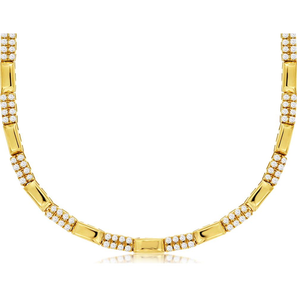 14K Yellow Gold Station Necklace with Alternating Geometric Links and Pavé Set Round Diamonds - 0.78 Carat Total Diamond Weight - Royal Jewelry