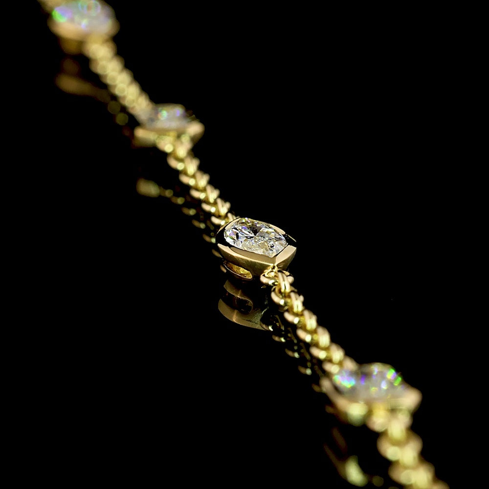 14K Yellow Gold Station Necklace with Bezel Set Marquise and Emerald Cut Lab Diamonds - 2.77 Carats Total Diamond Weight - Covaloro Fine Jewelry