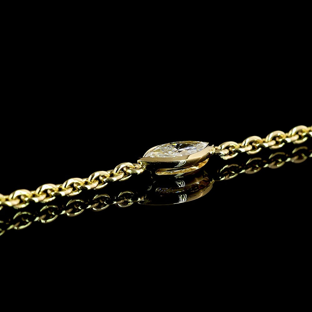 14K Yellow Gold Station Necklace with Bezel Set Marquise and Emerald Cut Lab Diamonds - 2.77 Carats Total Diamond Weight - Covaloro Fine Jewelry