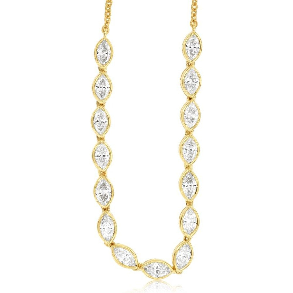 14K Yellow Gold Station Necklace with Bezel Set Marquise Cut Diamonds - 2.10 Carat Total Diamond Weight - Royal Jewelry