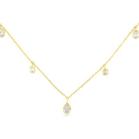 14K Yellow Gold Station Necklace with Bezel-Set Pear, Emerald, and Oval Diamonds - 2.10 Carat Total Diamond Weight - Royal Jewelry