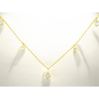 14K Yellow Gold Station Necklace with Bezel-Set Pear, Emerald, and Oval Diamonds - 2.10 Carat Total Diamond Weight - Royal Jewelry