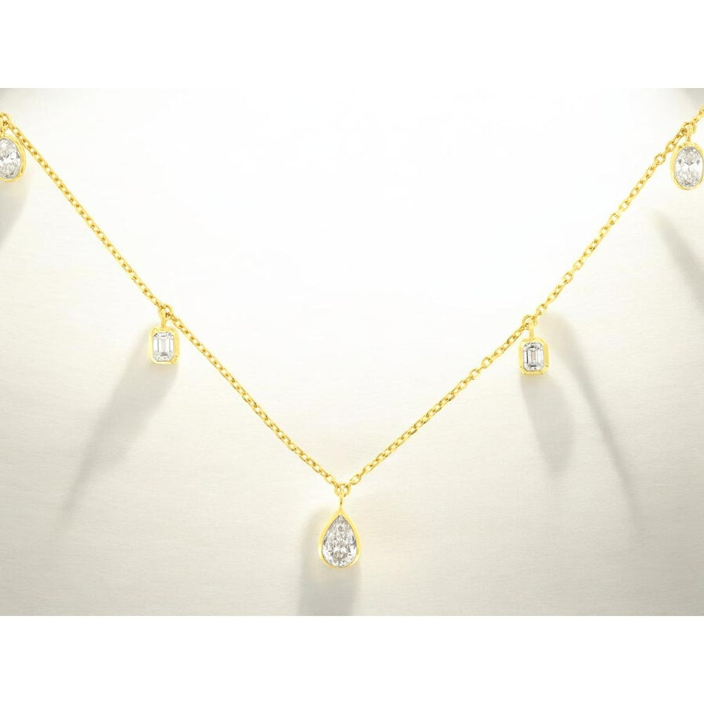 14K Yellow Gold Station Necklace with Bezel-Set Pear, Emerald, and Oval Diamonds - 2.10 Carat Total Diamond Weight - Royal Jewelry