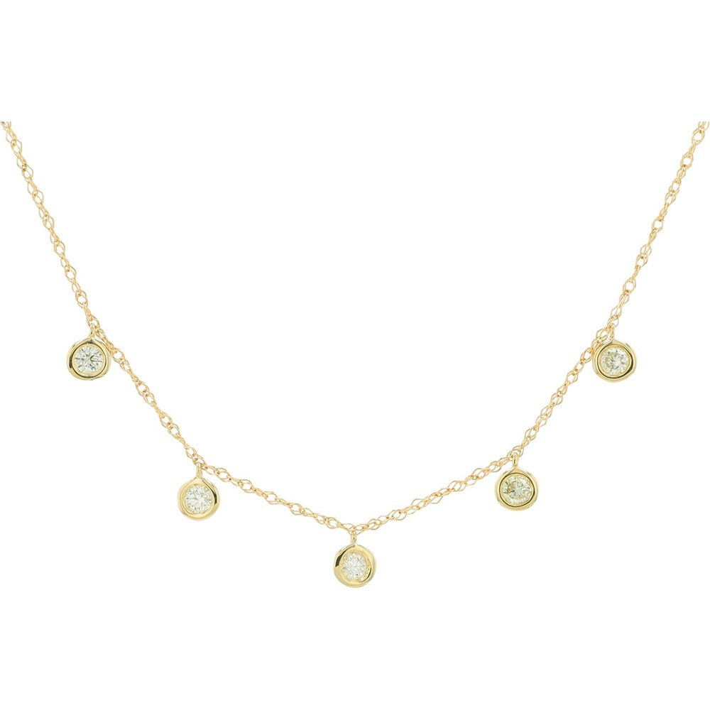 14K Yellow Gold Station Necklace with Bezel-Set Round Diamonds - 0.21 Carat Total Diamond Weight