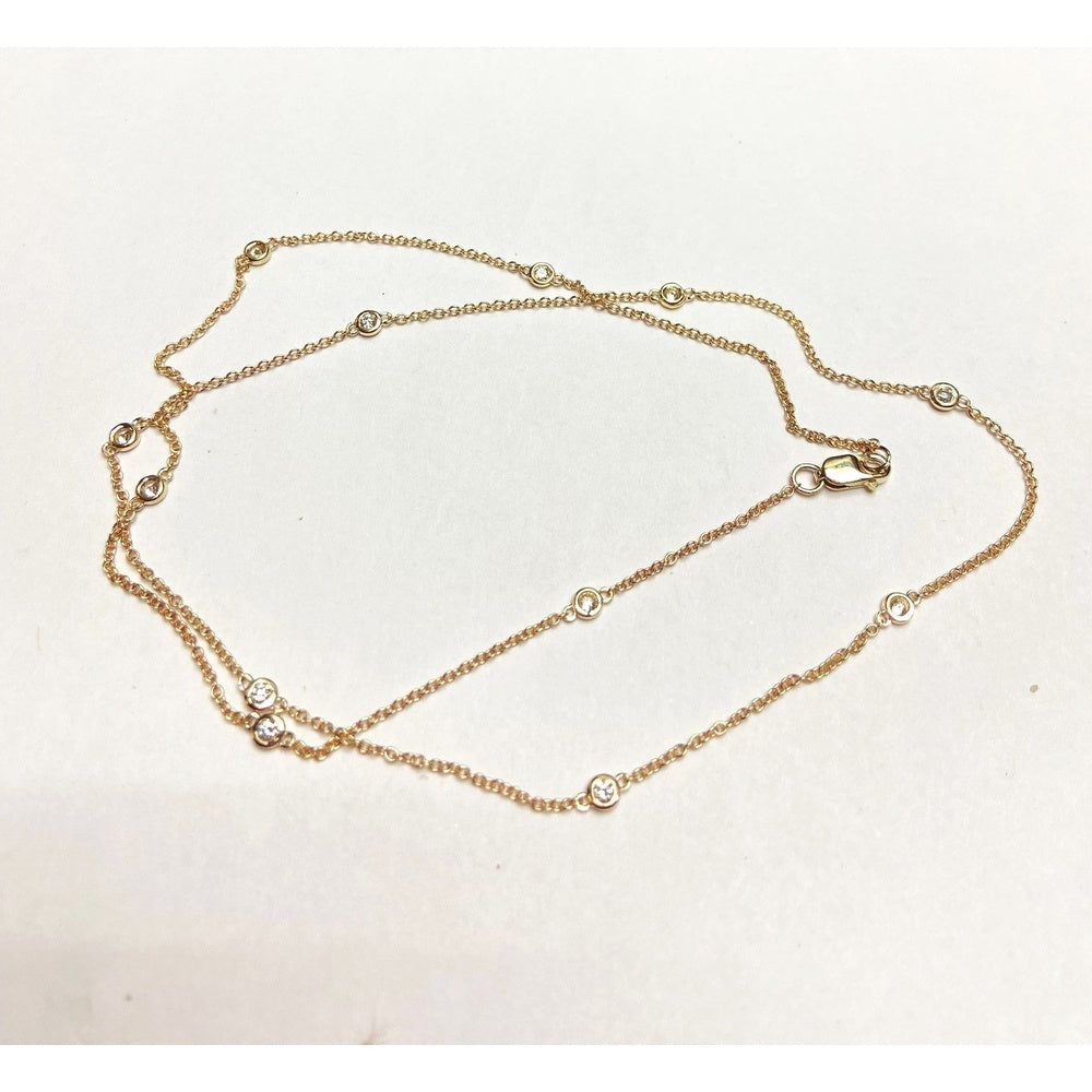 14K Yellow Gold Station Necklace with Bezel-Set Round Diamonds - 0.36 Carat Total Diamond Weight by Auriventus