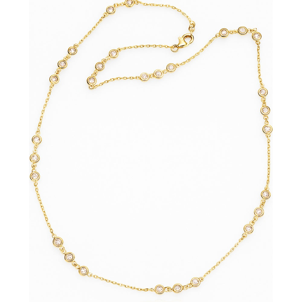 14K Yellow Gold Station Necklace with Bezel Set Round Diamonds - 3.38 Carat Total Diamond Weight by Auriventus