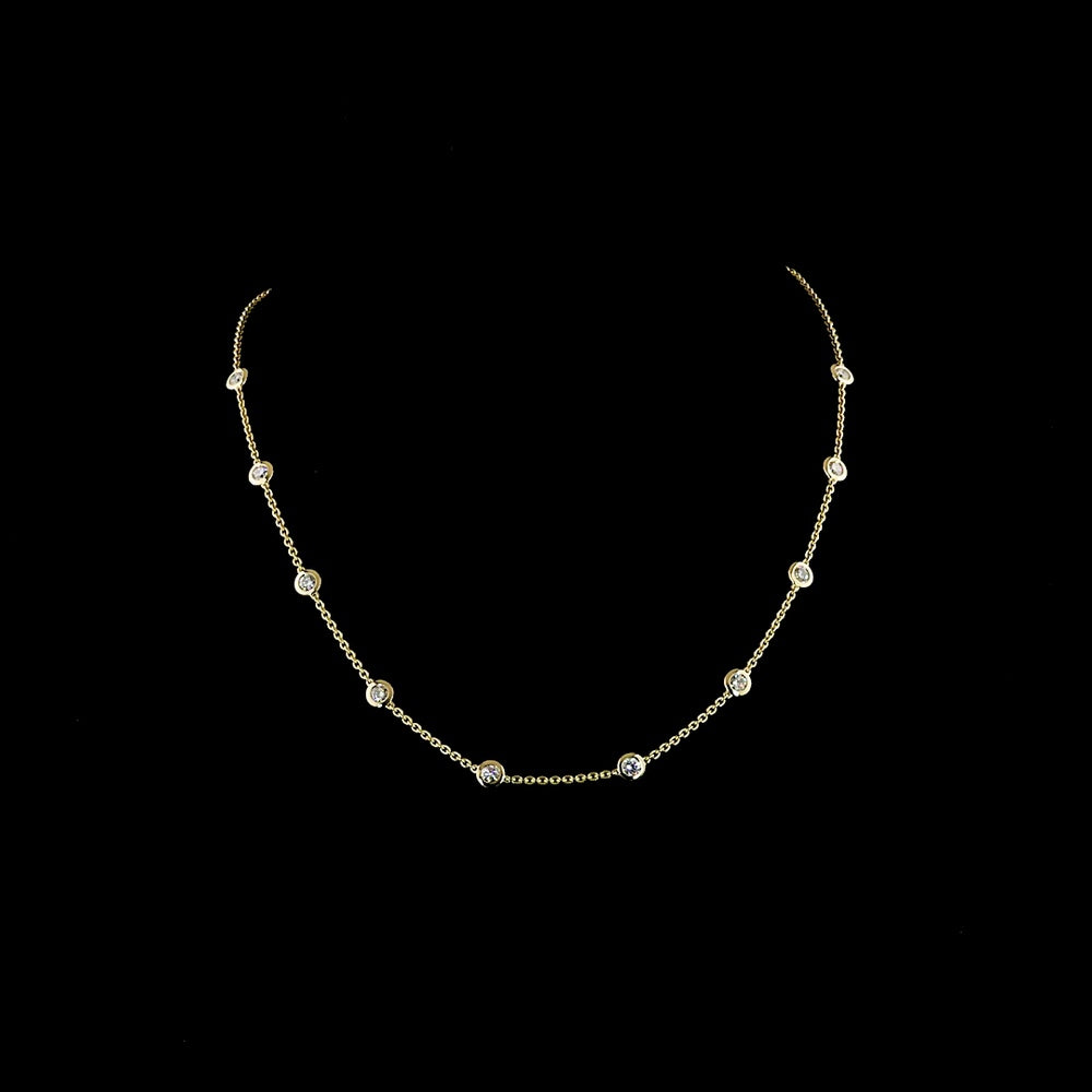 14K Yellow Gold Station Necklace with Bezel Set Round Lab Diamonds - 1.53 Carat Total Weight - Covaloro Fine Jewelry