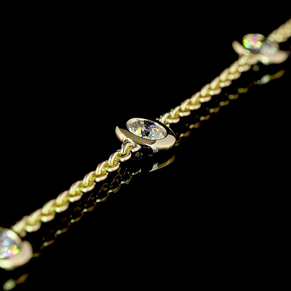 14K Yellow Gold Station Necklace with Bezel Set Round Lab Diamonds - 1.53 Carat Total Weight - Covaloro Fine Jewelry