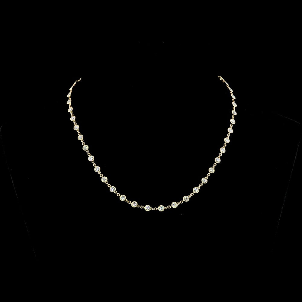 14K Yellow Gold Station Necklace with Bezel Set Round Lab Diamonds - 5.88 Carat Total Weight, 50 Stones - Covaloro Fine Jewelry