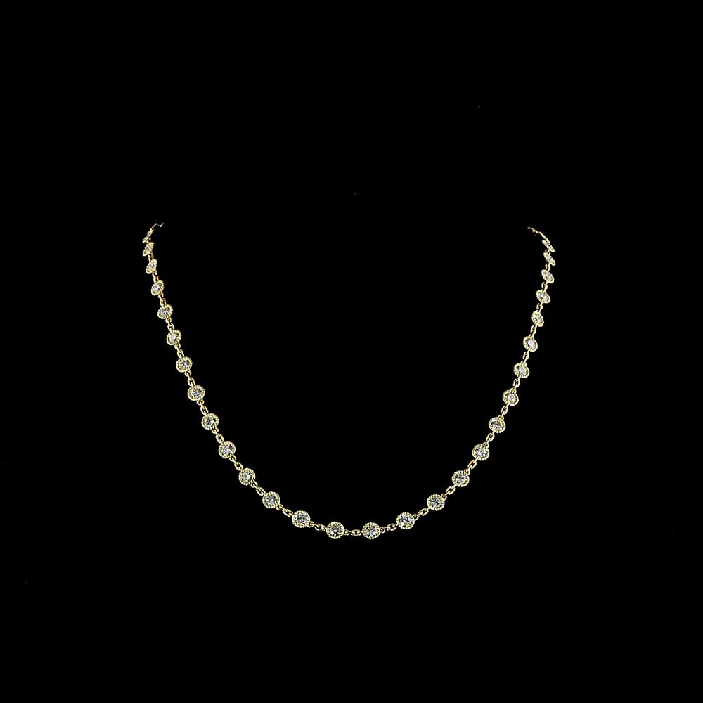 14K Yellow Gold Station Necklace with Bezel Set Round Lab Diamonds - 5.88 Carats Total Diamond Weight - Covaloro Fine Jewelry