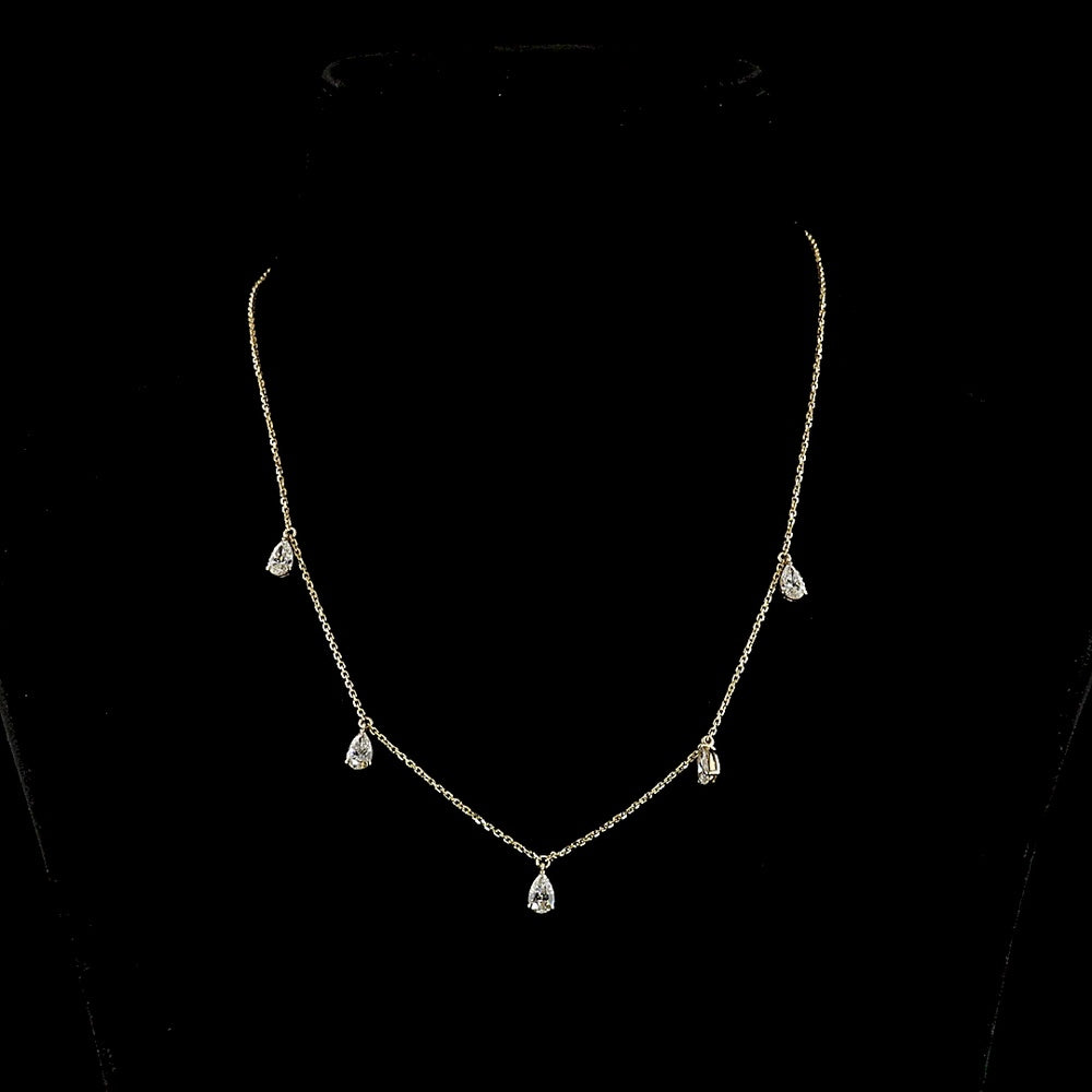 14K Yellow Gold Station Necklace with Five Pear Shape Lab Diamonds - 2.10 Carat Total Weight E-F VS1 - Covaloro Fine Jewelry