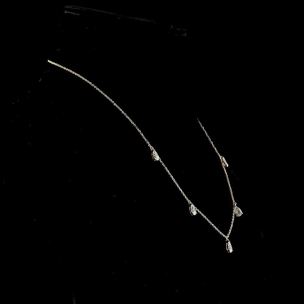 14K Yellow Gold Station Necklace with Five Pear Shape Lab Diamonds - 2.10 Carat Total Weight E-F VS1 - Covaloro Fine Jewelry