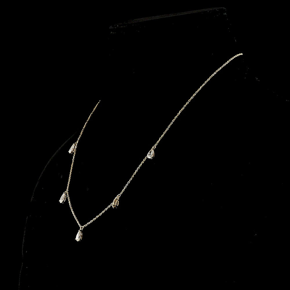 14K Yellow Gold Station Necklace with Five Pear Shape Lab Diamonds - 2.10 Carat Total Weight E-F VS1 - Covaloro Fine Jewelry