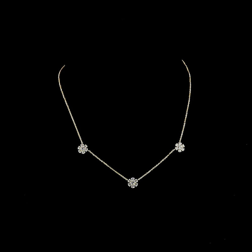 14K Yellow Gold Station Necklace with Floral Motif Brilliant Cut Lab Diamonds - 1.17 Carat Total Weight, E-F Color, VS Clarity - Covaloro Fine Jewelry